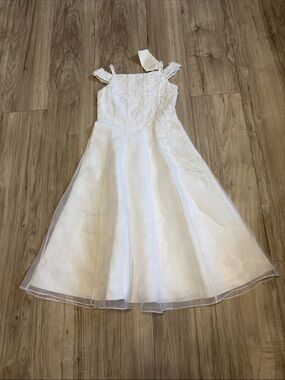 Us Angels White Floral Lace Tulle A-Line Dress